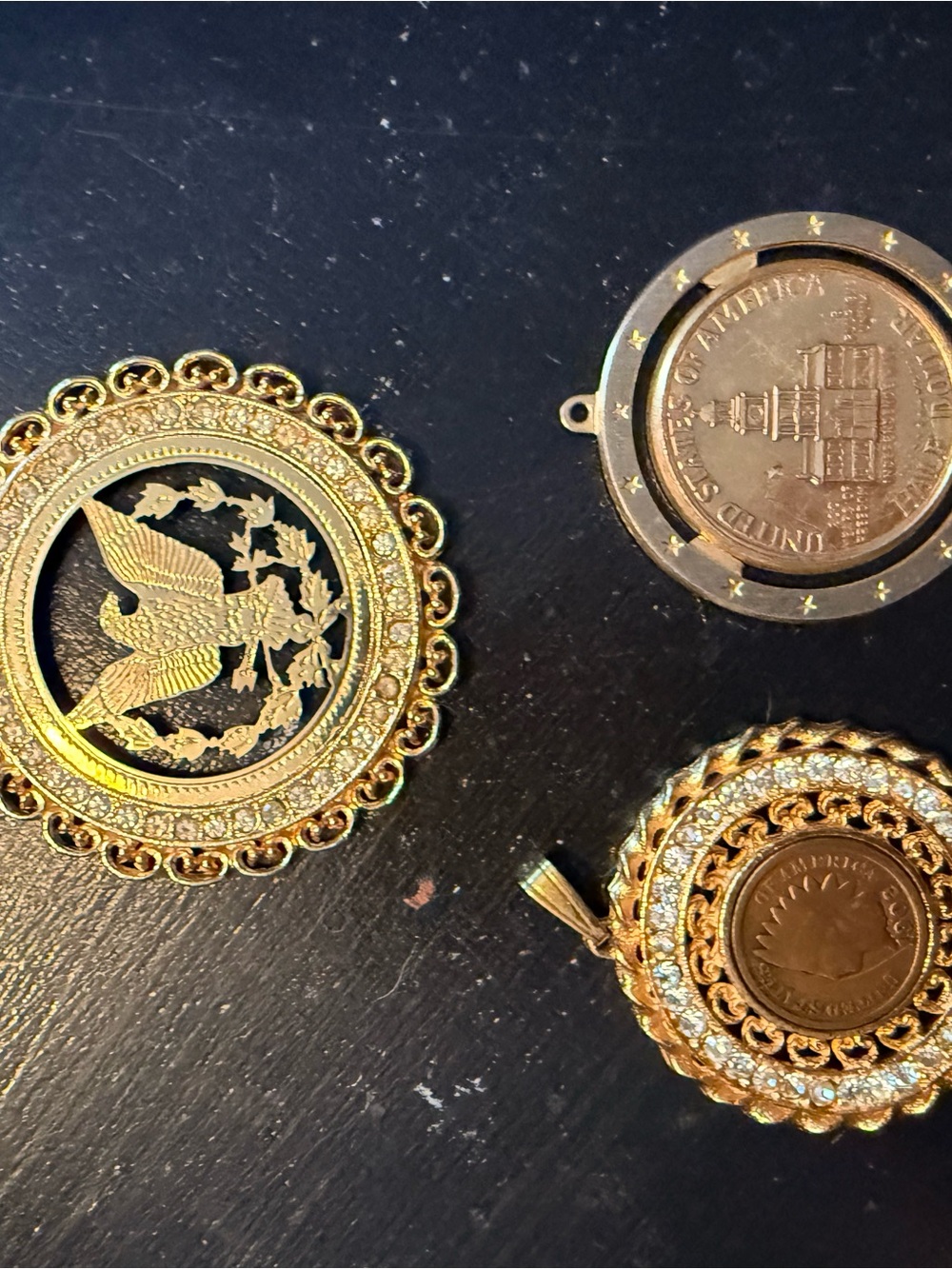 Lot of three Vintage Gold Coin Pendants - Elegant Eagle Medallion